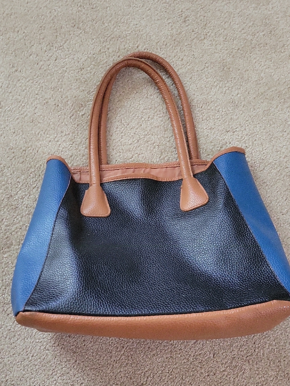 Neiman Marcus Black, Blue & Tan Leather Colorblock Tote